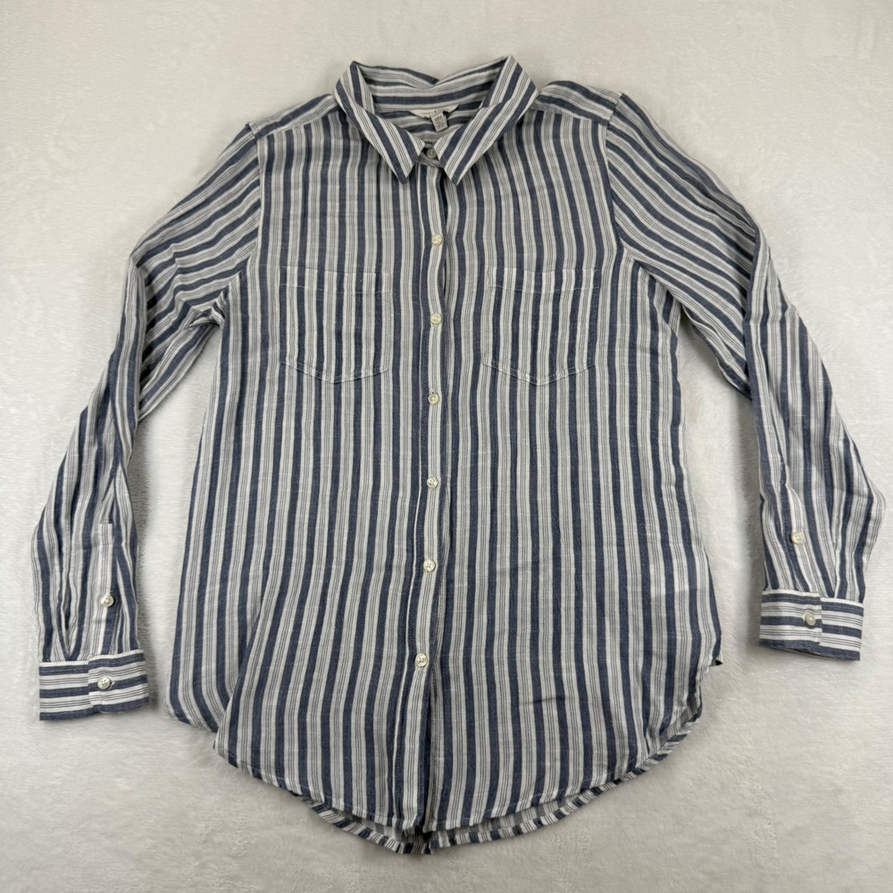 Lucky Brand Womens Blue White Striped Cotton Modal Button Down Shirt M 7WP4348